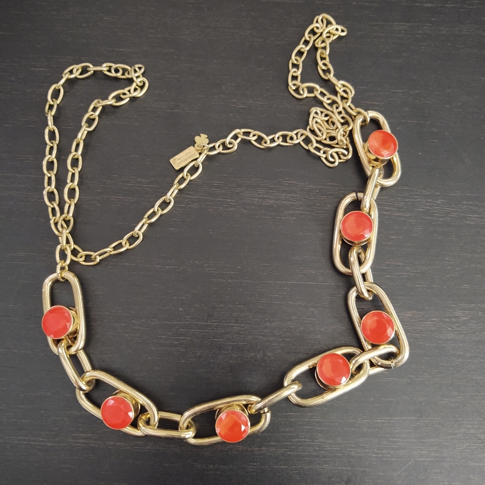 Kate Spade gold plated oval link coral gems Get Rolling necklace, 32" long